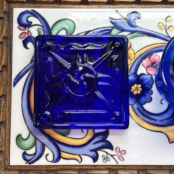 Vintage Blue Glass Tile with Unique Design - Picture 2 of 7